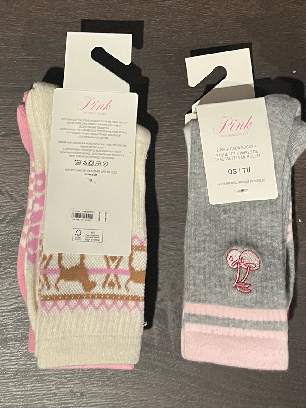NWT Victoria's Secret Pink 2 Crew Socks with Snowflakes/cherries 2 Sets - Picture 2 of 2